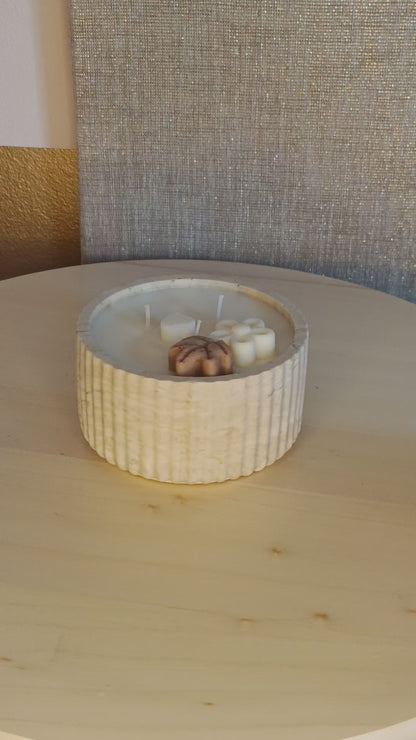 Kaarsenpot geribbeld XL beige
